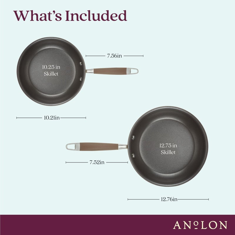 Anolon Advanced Home Hard-Anodized Nonstick Skillets (2 Piece Set- 10.25-Inch & 12.75-Inch, Bronze) - Image 2